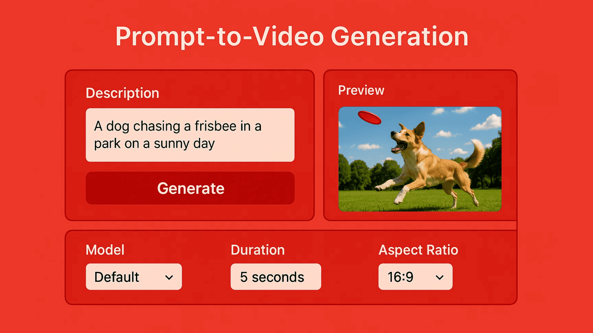 A photo showing prompt-to-video generation, featuring a dog chasing a frisbee.
